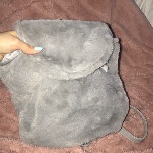 Gray fur fabric backpack
